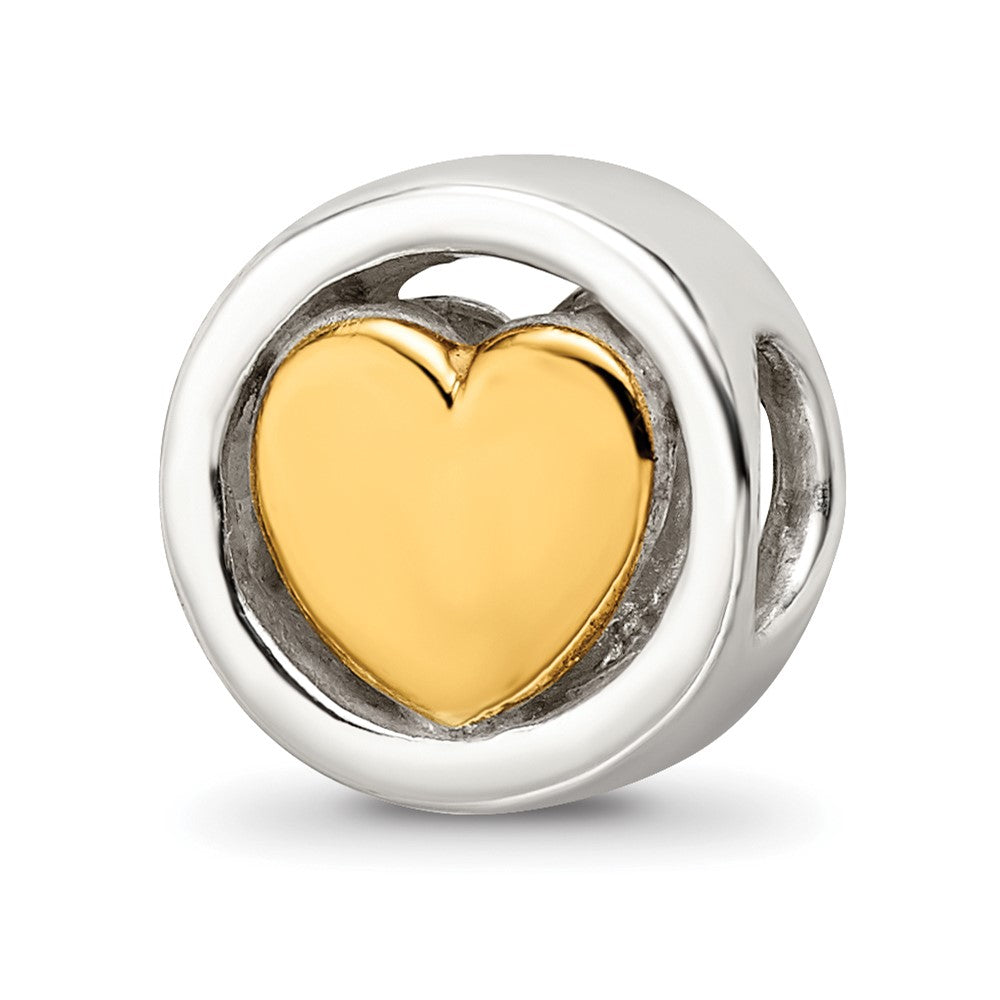 Sterling Silver Reflections Gold-plated Heart Bead, 9.09 x 9.09 mm