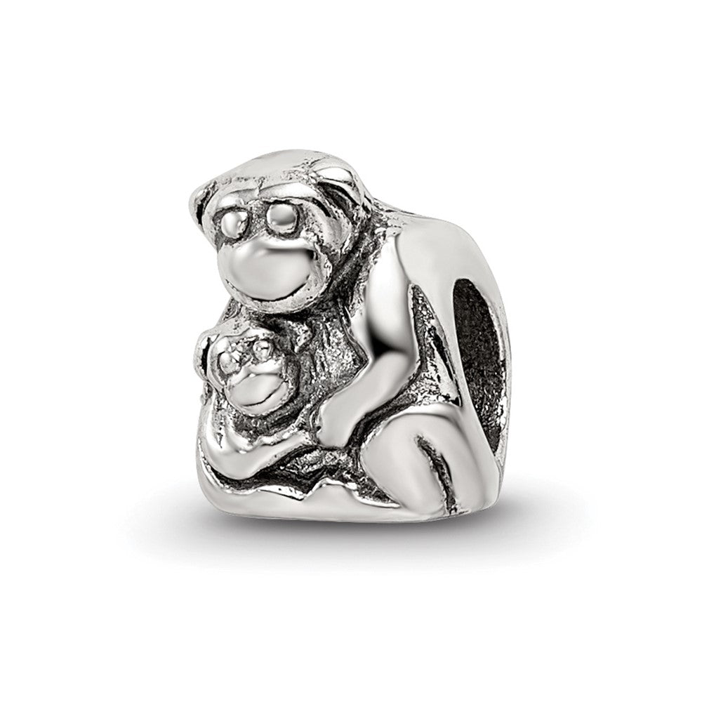 Sterling Silver Reflections Mama & Baby Monkey Bead, 8.18 x 7.27 mm