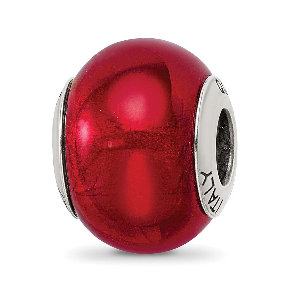 Sterling Silver Reflections Red Italian Murano Glass Bead, 13.64 x 10 mm