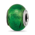 Sterling Silver Reflections Green Italian Murano Glass Bead, 13.64 x 10 mm