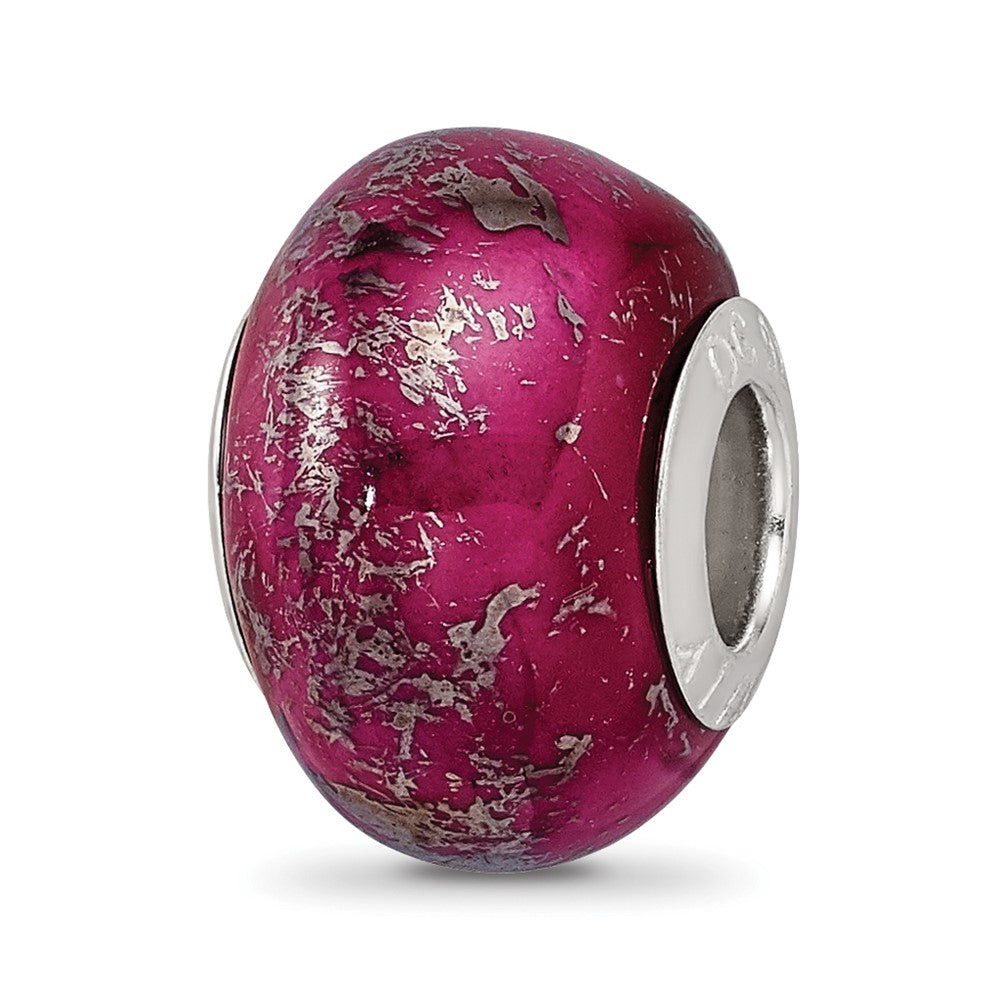 Sterling Silver Reflections Dark Pink w/Platinum Foil Ceramic Bead, 13.64 x 9.09 mm