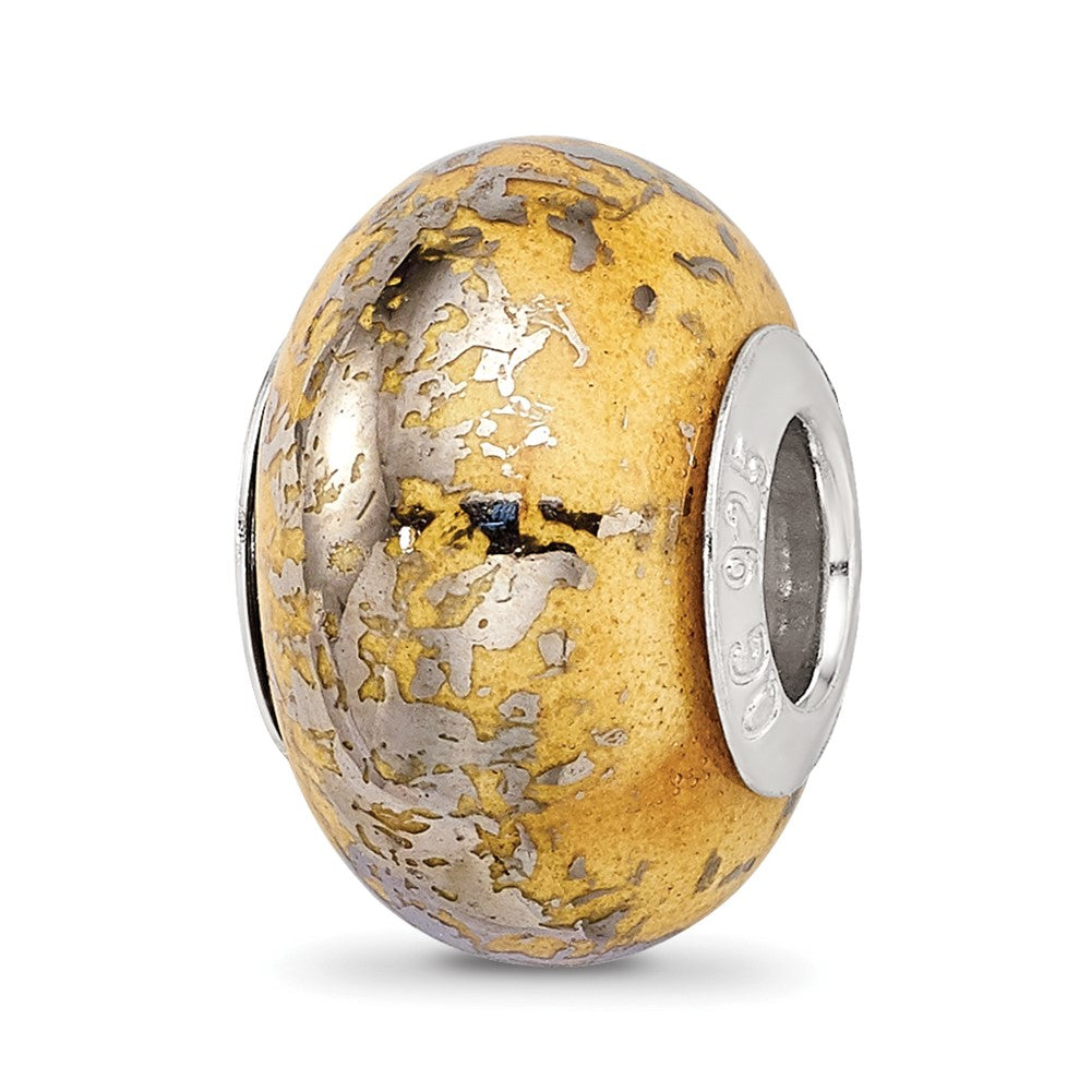 Sterling Silver Reflections Yellow w/Platinum Foil Ceramic Bead, 13.64 x 9.09 mm