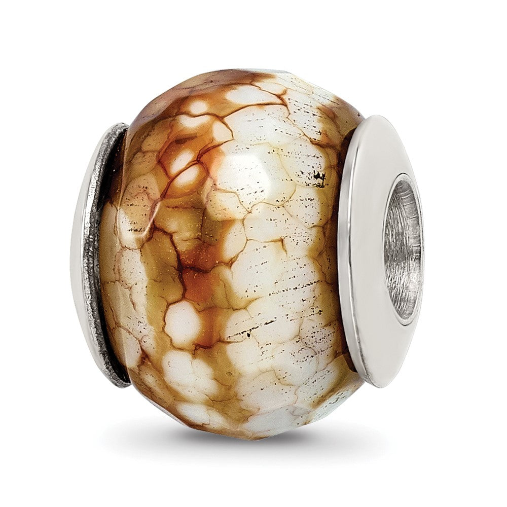 Sterling Silver Reflections Cracked Agate w/Shell Stone Bead, 11.82 x 9.09 mm