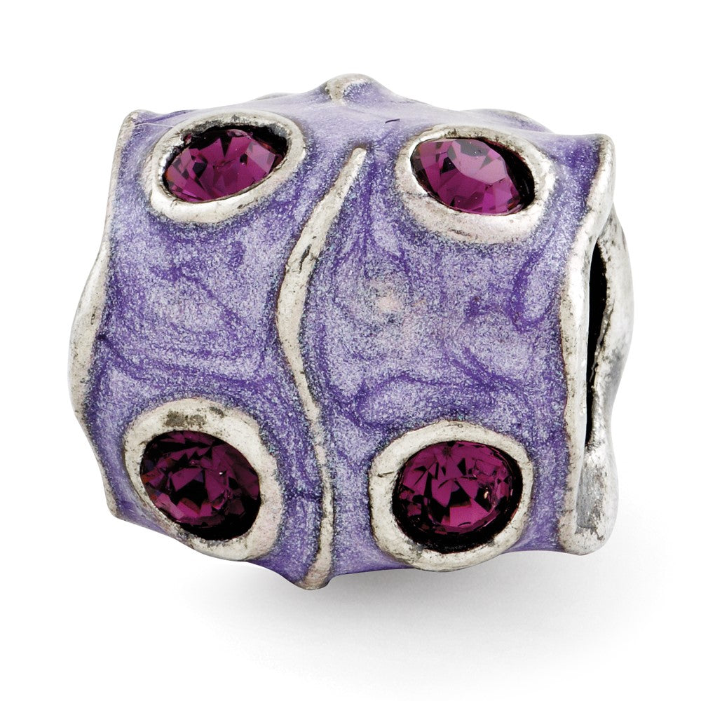 Sterling Silver Reflections Purple Crystal & Enamel Bead, 9.09 x 8.18 mm