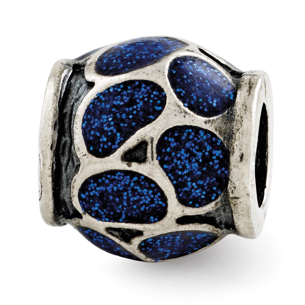 Sterling Silver Reflections Blue Enamel w/Sparkles Bead, 10.91 x 9.09 mm