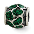 Sterling Silver Reflections Green Enamel w/Sparkles Bead, 10.91 x 9.09 mm