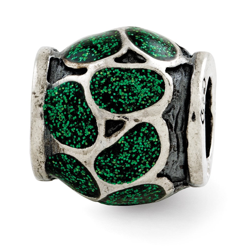 Sterling Silver Reflections Green Enamel w/Sparkles Bead, 10.91 x 9.09 mm