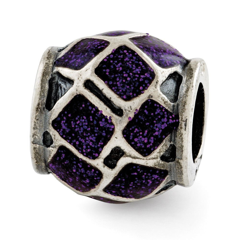 Sterling Silver Reflections Purple Enamel w/Sparkles Bead, 11.82 x 10 mm