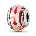 Sterling Silver Reflections Silver/Red Italian Murano Bead, 13.64 x 10 mm