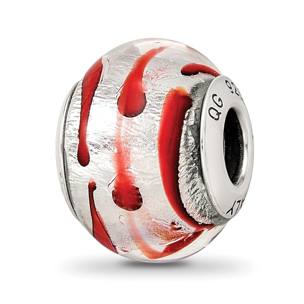 Sterling Silver Reflections Silver/Red Italian Murano Bead, 13.64 x 10 mm