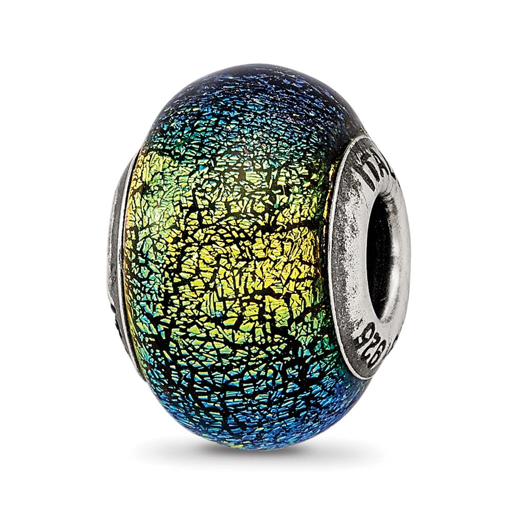 Sterling Silver Reflections Green & Blue Glass Bead, 12.73 x 9.09 mm