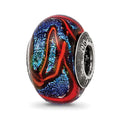 Sterling Silver Reflections Blue w/Orange Swirls Glass Bead, 12.73 x 9.09 mm