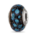 Sterling Silver Reflections Blue Dots Glass Bead, 12.73 x 9.09 mm
