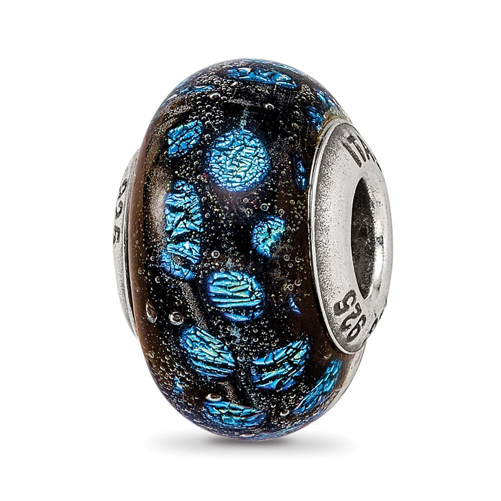Sterling Silver Reflections Blue Dots Glass Bead, 12.73 x 9.09 mm