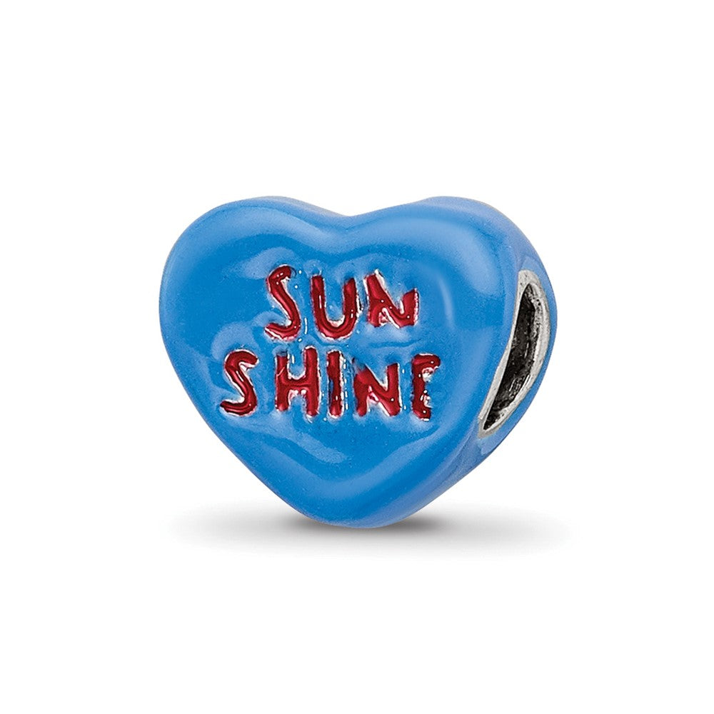 Sterling Silver Reflections Kids Sun Shine Enameled Heart Bead, 7.27 x 9.09 mm