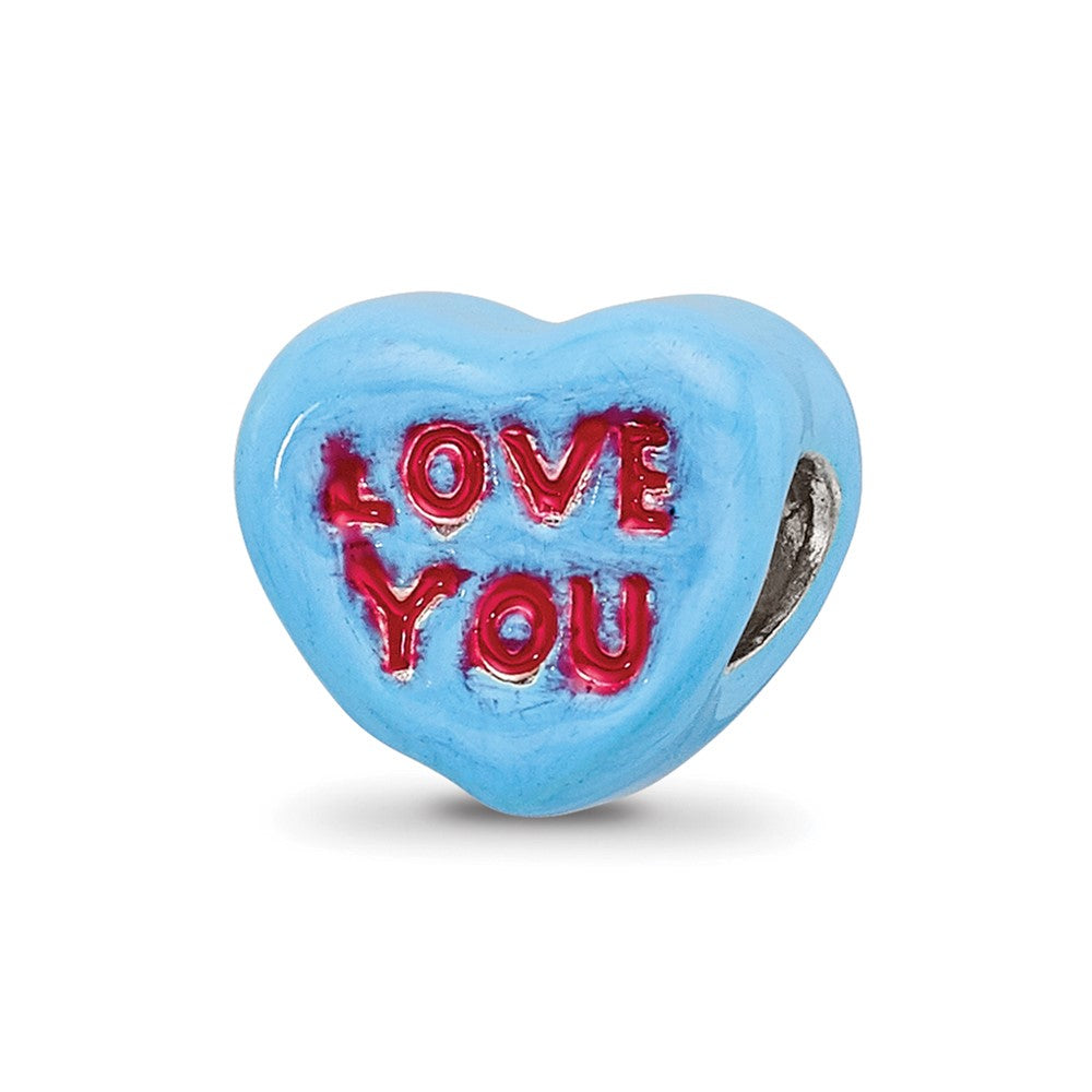 Sterling Silver Reflections Kids Love You Enameled Heart Bead, 7.27 x 9.09 mm