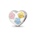 Sterling Silver Reflections Kids Enameled Heart w/Flowers Bead, 7.27 x 8.18 mm