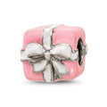 Sterling Silver Reflections Pink & White Enameled Present Bead, 8.18 x 9.09 mm