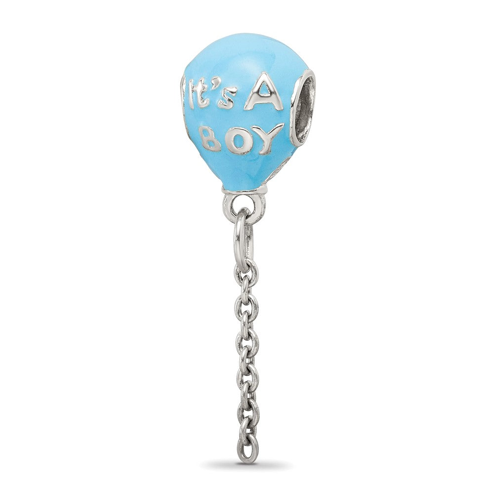 Sterling Silver Reflections Enameled Its a Boy Balloon Bead, 31.82 x 10 mm