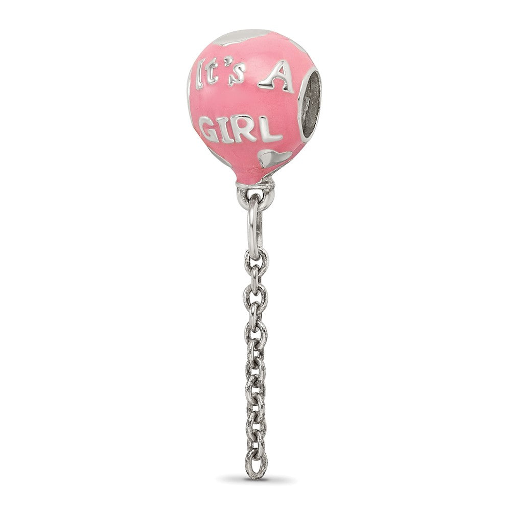 Sterling Silver Reflections Enameled It's a Girl Balloon Bead, 31.82 x 10 mm