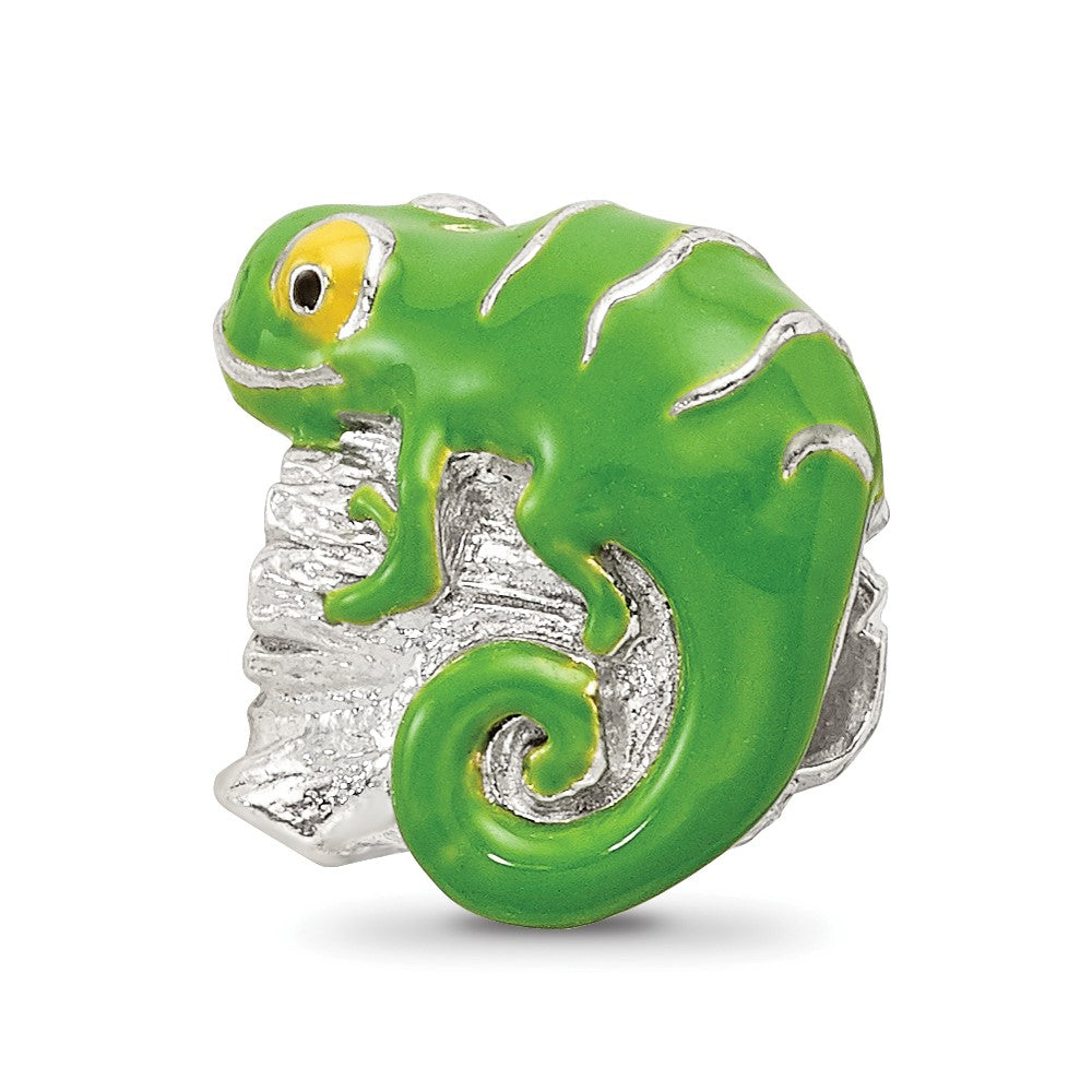 Sterling Silver Reflections Enameled Lizard on Log Bead, 10.91 x 11.82 mm
