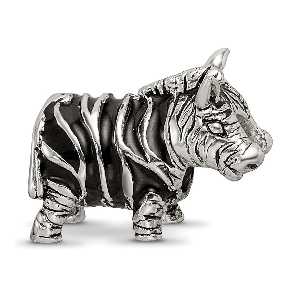 Sterling Silver Reflections Enameled Zebra Bead, 12.73 x 15.45 mm