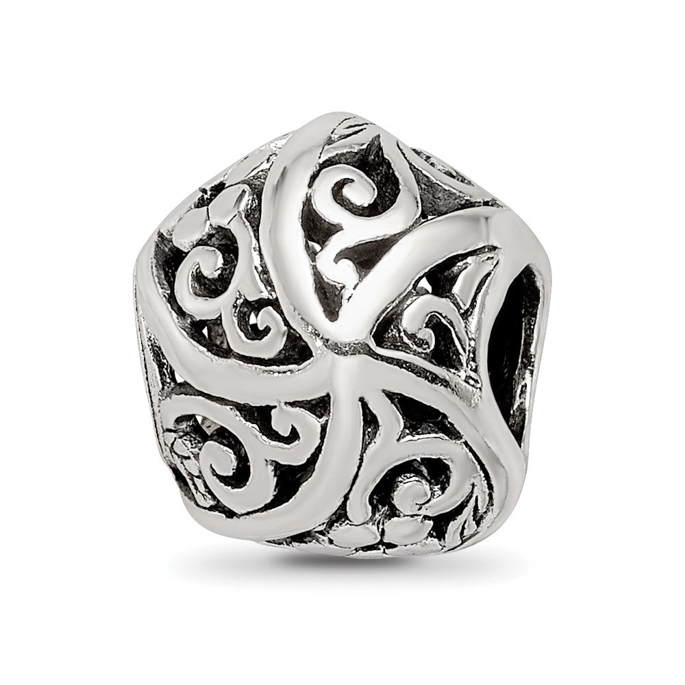 Sterling Silver Reflections Flowers & Vines Bali Bead, 10.91 x 9.09 mm