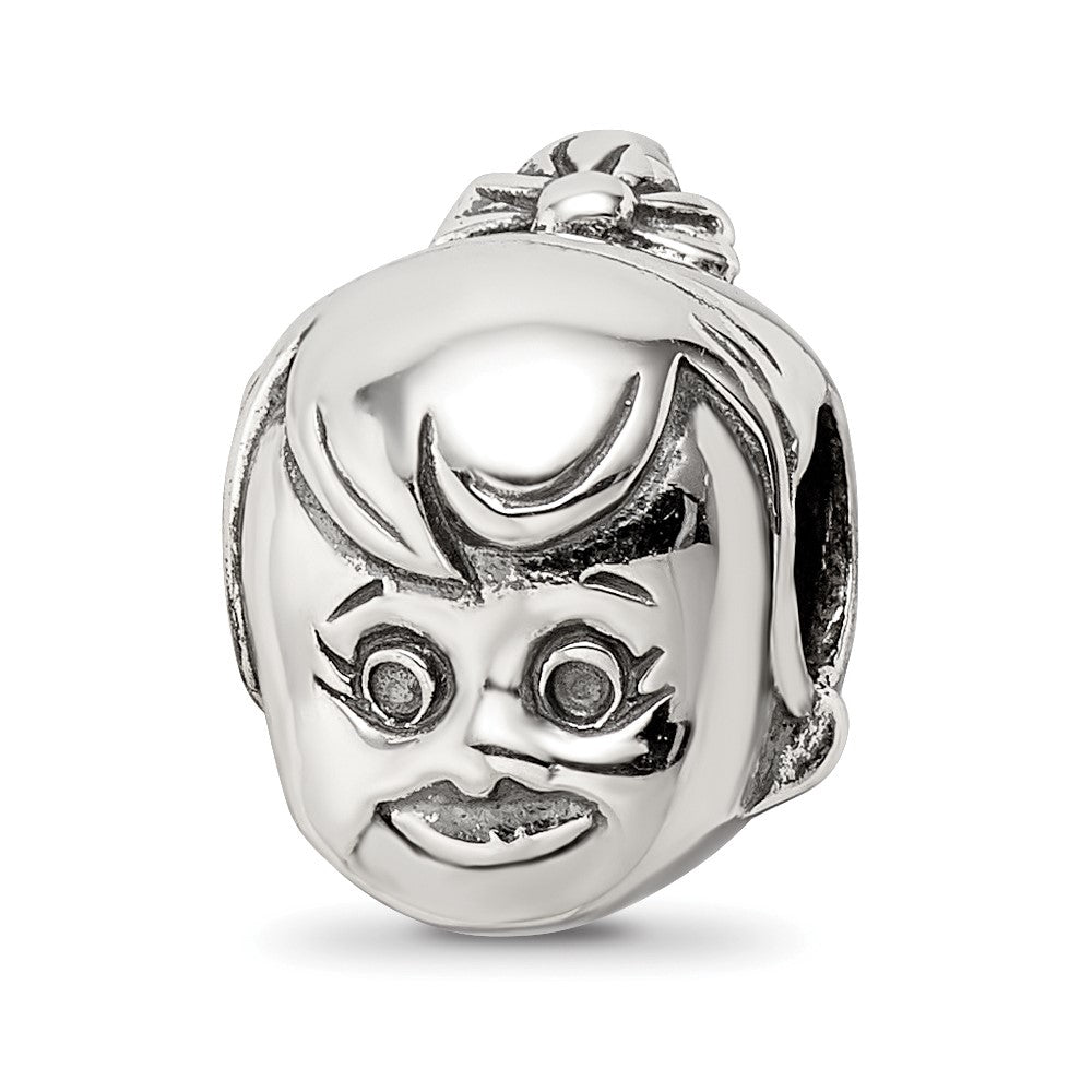 Sterling Silver Reflections Little Girl's Head Bead, 12.73 x 9.09 mm