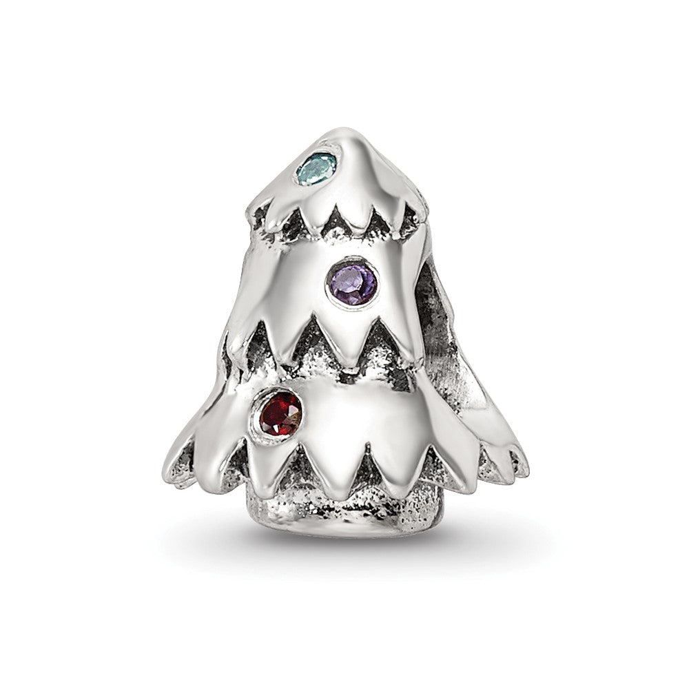 Sterling Silver Reflections CZ Christmas Tree Bead, 10 x 8.18 mm