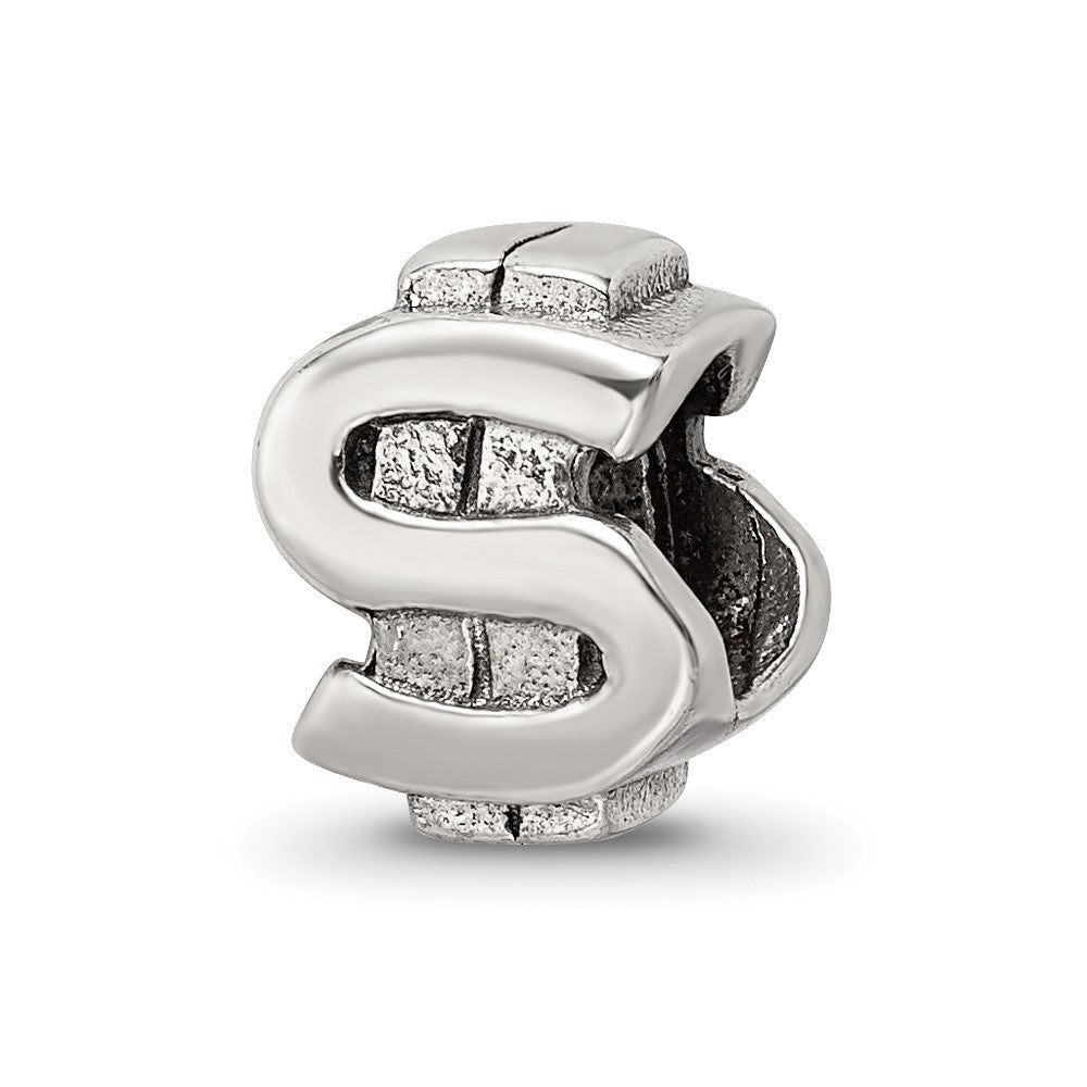 Sterling Silver Reflections Dollar Sign Bead, 9.09 x 7.27 mm