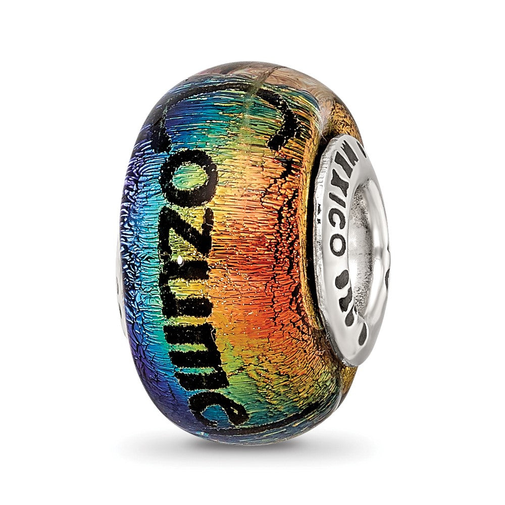 Sterling Silver Reflections Cozumel Orange Dichroic Glass Bead, 12.73 x 9.09 mm
