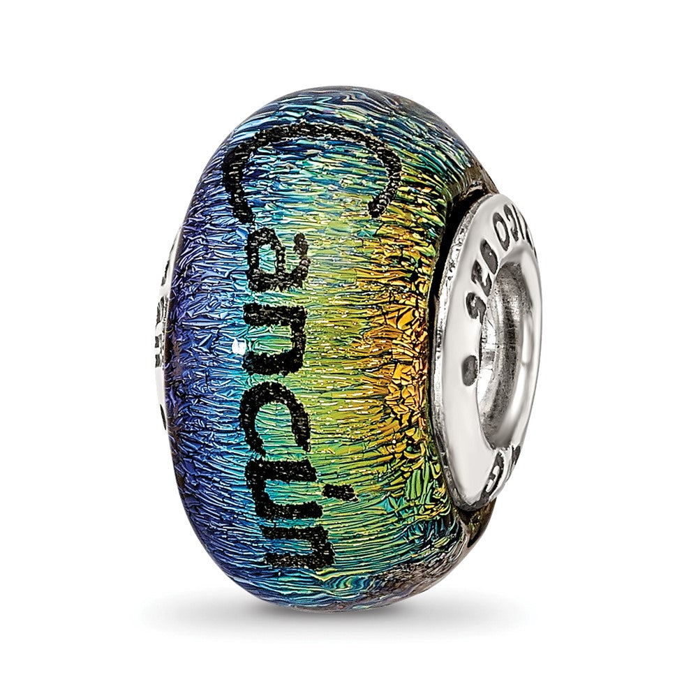 Sterling Silver Reflections Cancun Orange Dichroic Glass Bead, 12.73 x 9.09 mm