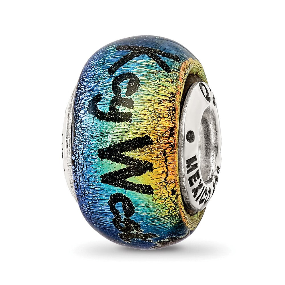 Sterling Silver Reflections Key West Orange Dichroic Glass Bead, 12.73 x 9.09 mm