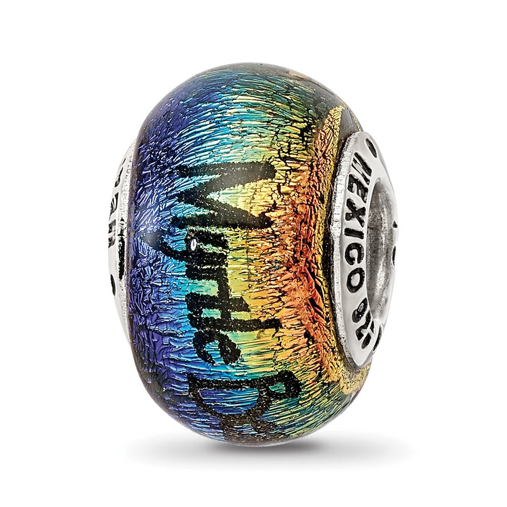 Sterling Silver Reflections Myrtle Beach Orange Dichroic Glass Bead, 12.73 x 9.09 mm