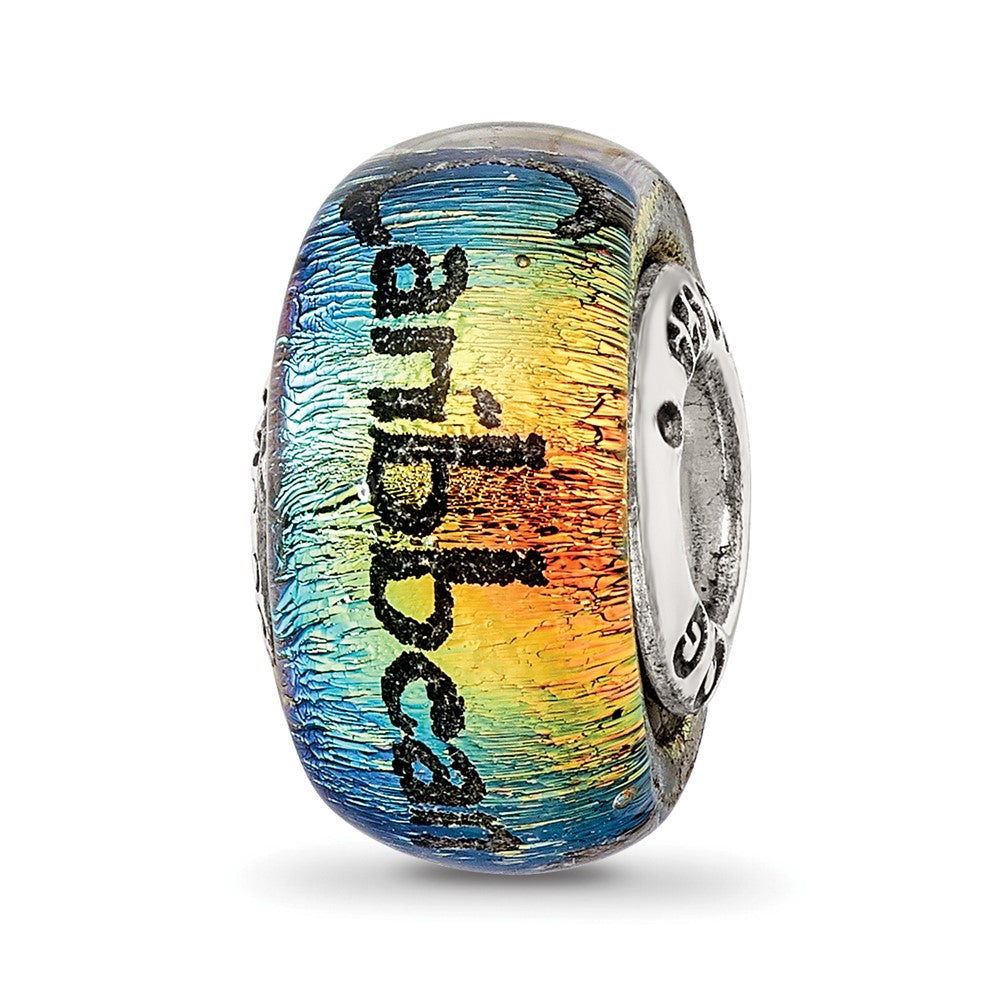 Sterling Silver Reflections Caribbean Orange Dichroic Glass Bead, 12.73 x 9.09 mm