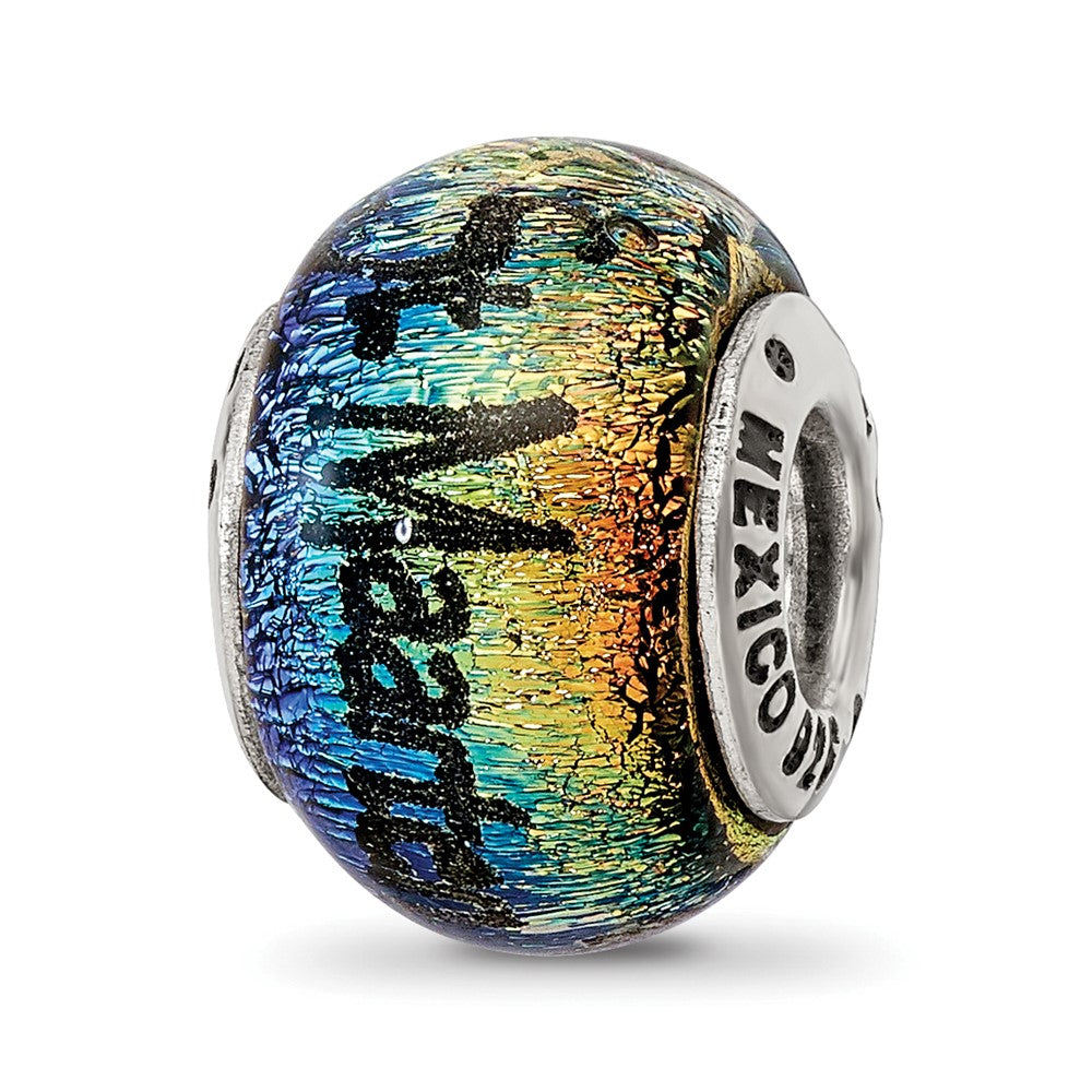 Sterling Silver Reflections St Maarten Orange Dichroic Glass Bead, 12.73 x 9.09 mm