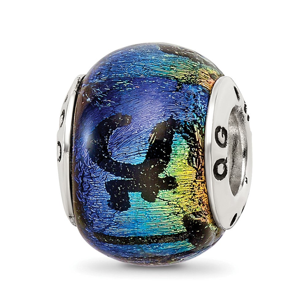 Sterling Silver Reflections St Thomas Orange Dichroic Glass Bead, 12.73 x 9.09 mm