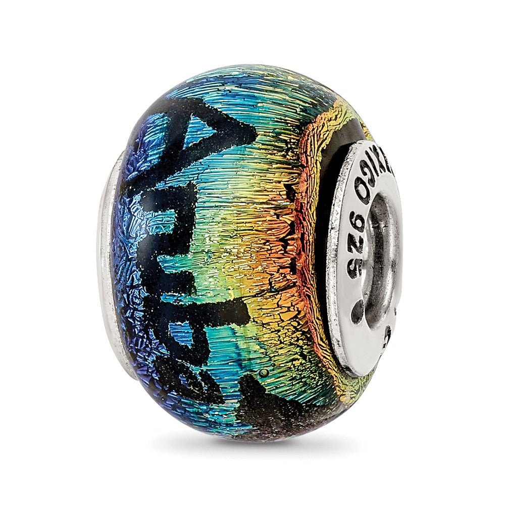 Sterling Silver Reflections Aruba Orange Dichroic Glass Bead, 12.73 x 9.09 mm