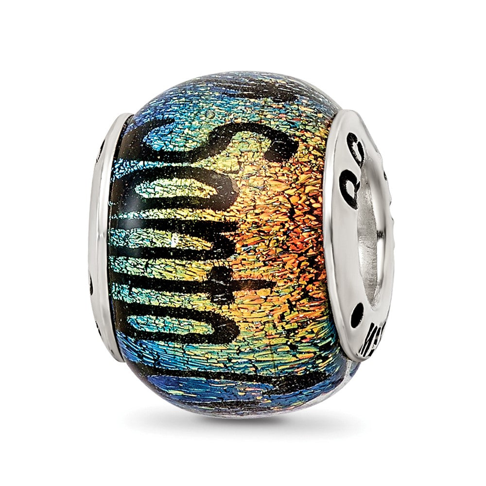 Sterling Silver Reflections Santa Cruz Dichroic Glass Bead, 12.73 x 9.09 mm