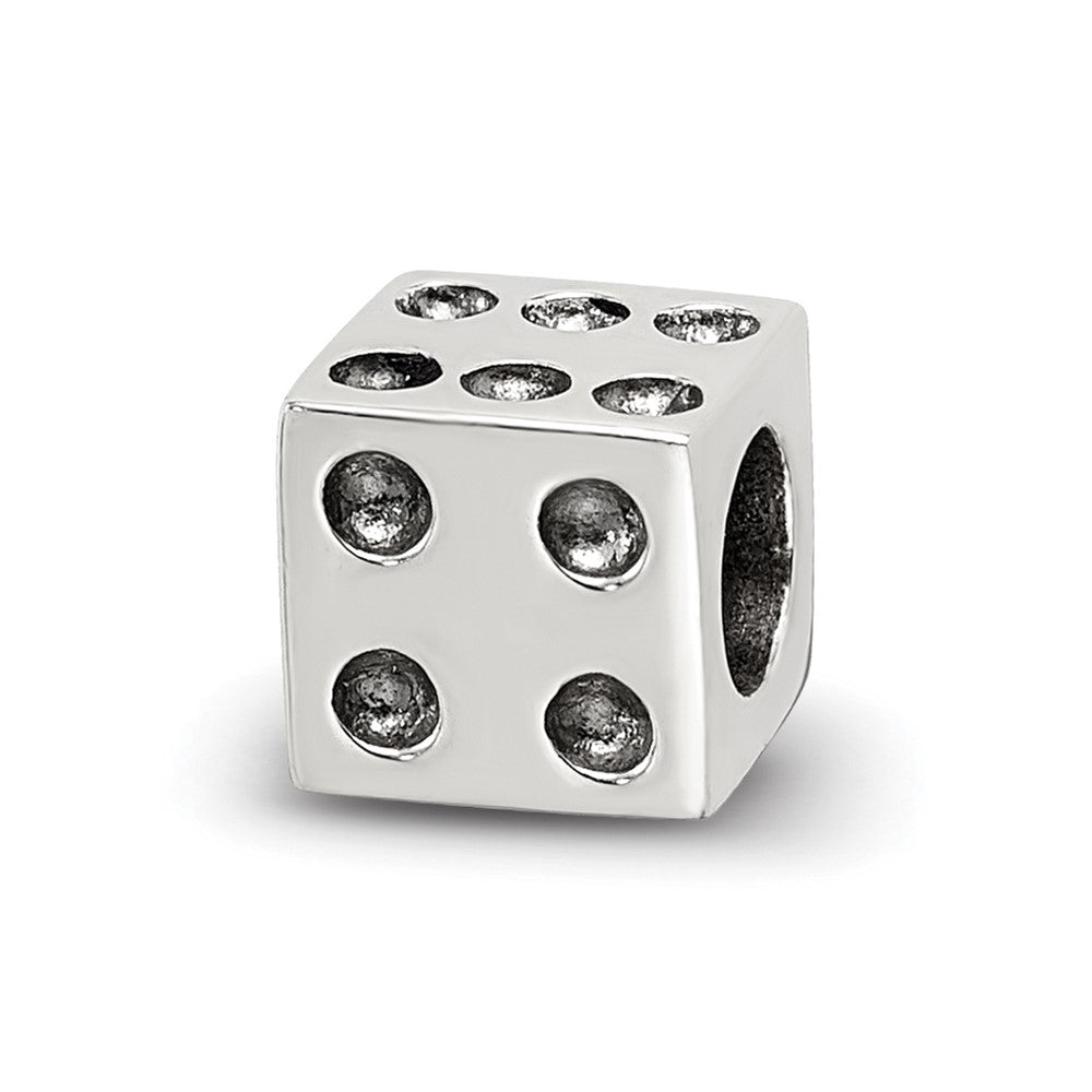 Sterling Silver Antique Reflections Dice Bead, 6.36 x 6.36 mm