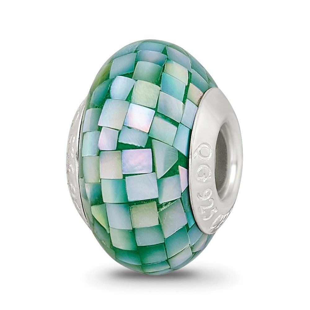 Sterling Silver Reflections Green Mother of Pearl Mosaic Bead, 14.55 x 8.18 mm