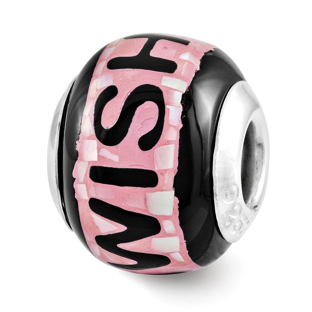 Sterling Silver Reflections Pink/Black MOP Wish Mosaic Bead, 14.55 x 12.73 mm