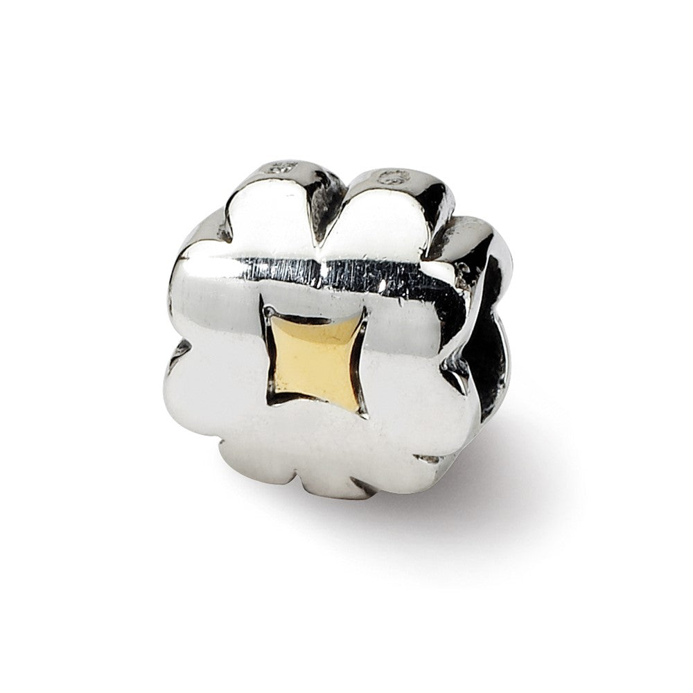 Sterling Silver & 14k Reflections Clover Bead, 8.18 x 8.18 mm
