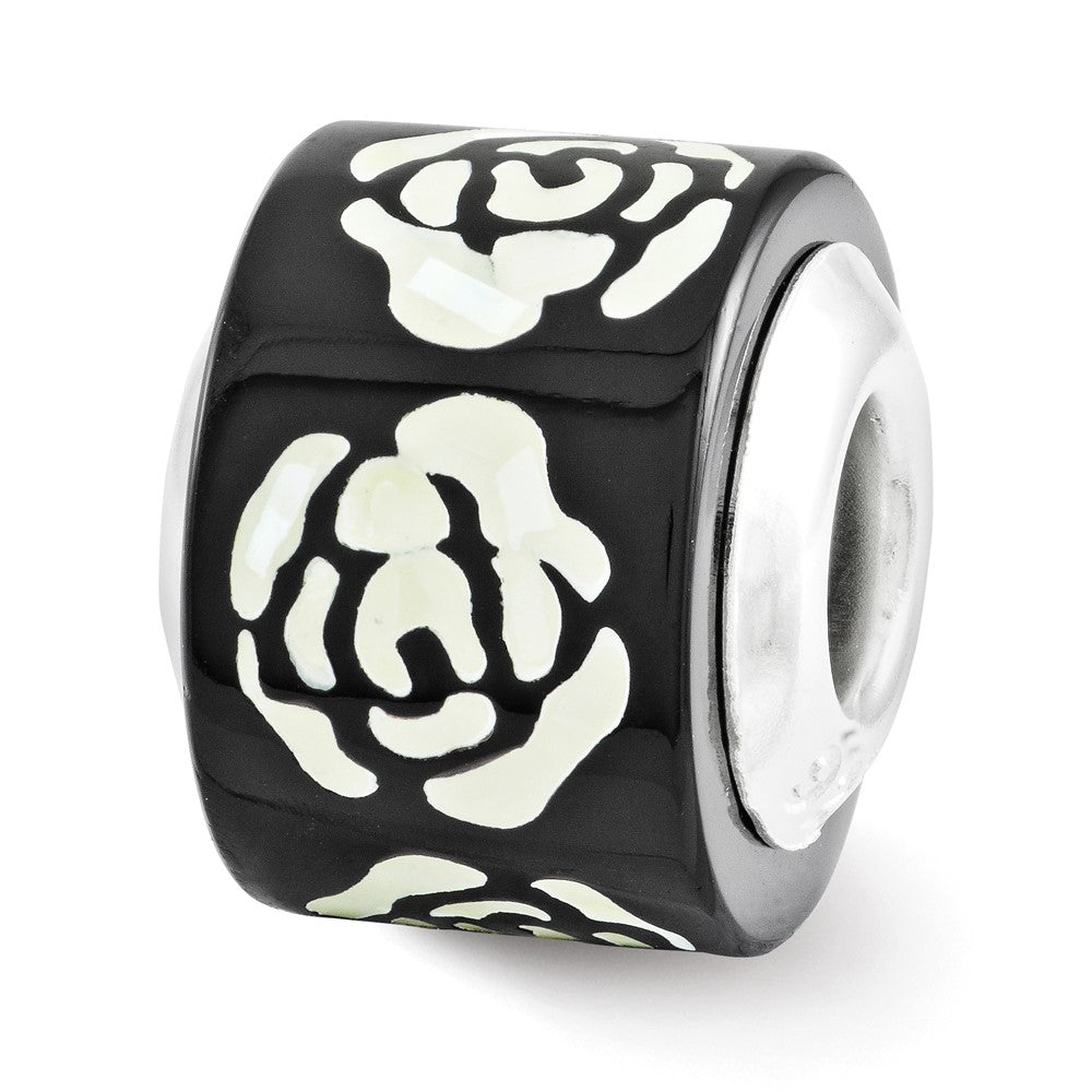 Sterling Silver Reflections Black/White Mother of Pearl Mosaic Bead, 8.18 x 8.18 mm