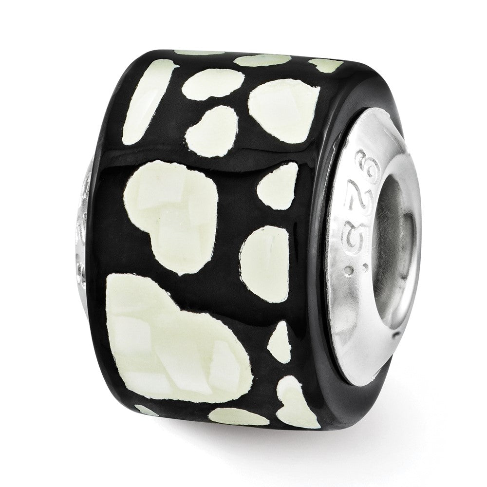 Sterling Silver Reflections Black/White MOP Hearts Mosaic Bead, 8.18 x 8.18 mm