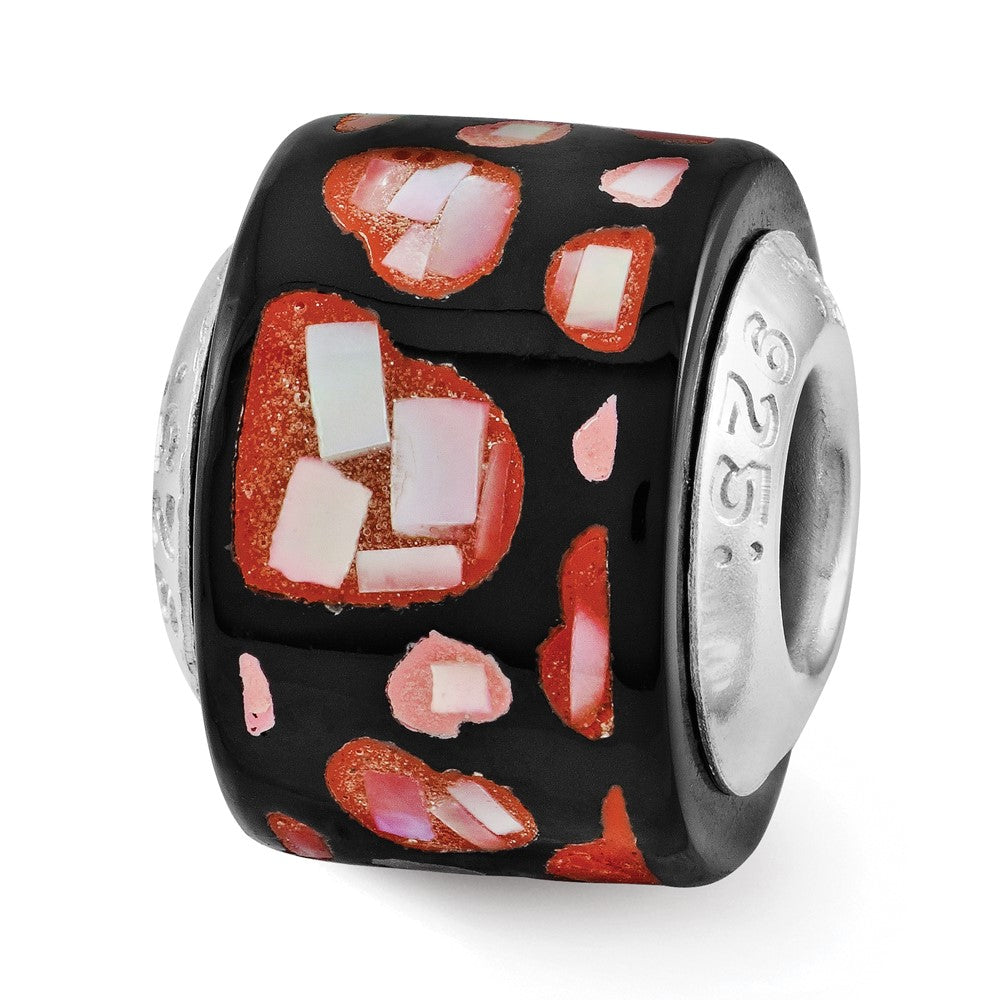 Sterling Silver Reflections Red/Black MOP Hearts Mosaic Bead, 8.18 x 8.18 mm