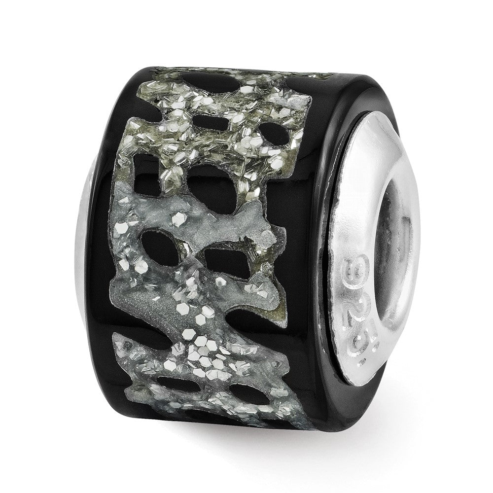 Sterling Silver Reflections Black/Silver Glitter Bead, 14.55 x 12.73 mm