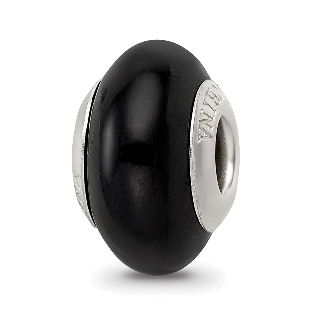 Sterling Silver Reflections Black Glass Bead, 14.55 x 8.18 mm