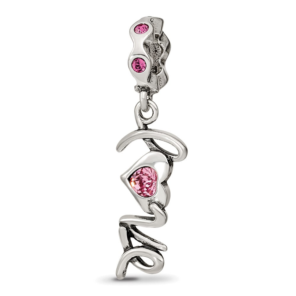 Sterling Silver Reflections Crystals LOVE Dangle Bead, 27.27 x 9.09 mm