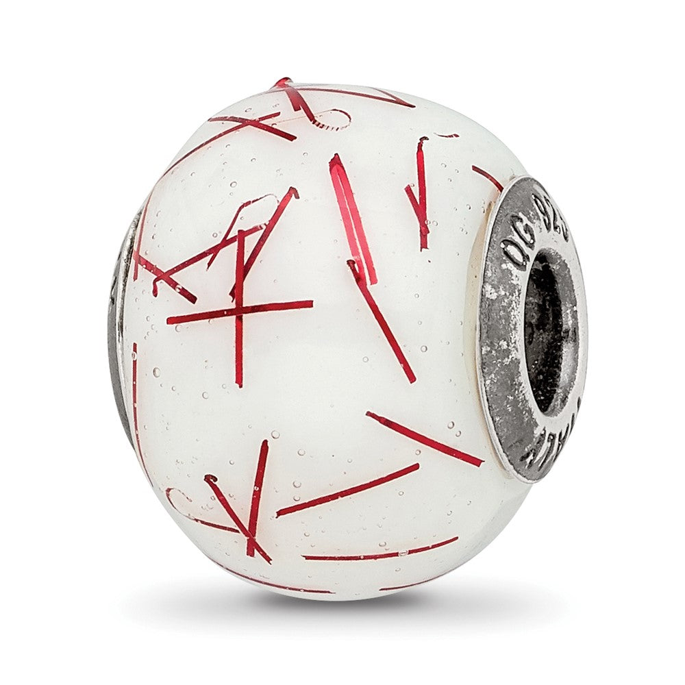 Sterling Silver Reflections White w/RedConfetti Glass Bead, 14.55 x 11.82 mm